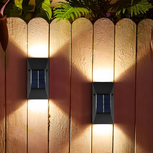 Epyz Plastic Solar Wall Light Outdoor Waterproof Up Down Led Garden Decoration Wall Lamps,Step Small Lamp Fence Decor 6 Led [ Warm Yellow Pack Of 2 ] - Image 5