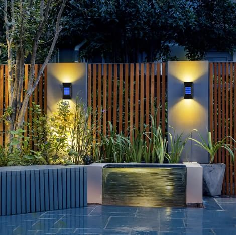 Epyz Plastic Solar Wall Light Outdoor Waterproof Up Down Led Garden Decoration Wall Lamps,Step Small Lamp Fence Decor 6 Led [ Warm Yellow Pack Of 2 ] - Image 3