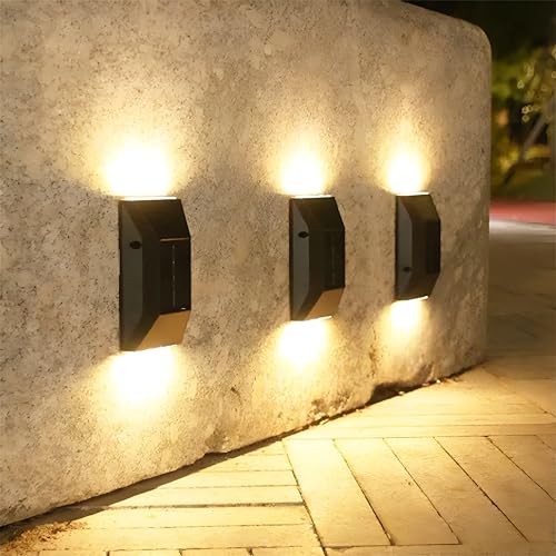 Epyz Plastic Solar Wall Light Outdoor Waterproof Up Down Led Garden Decoration Wall Lamps,Step Small Lamp Fence Decor 6 Led [ Warm Yellow Pack Of 2 ] - Image 2