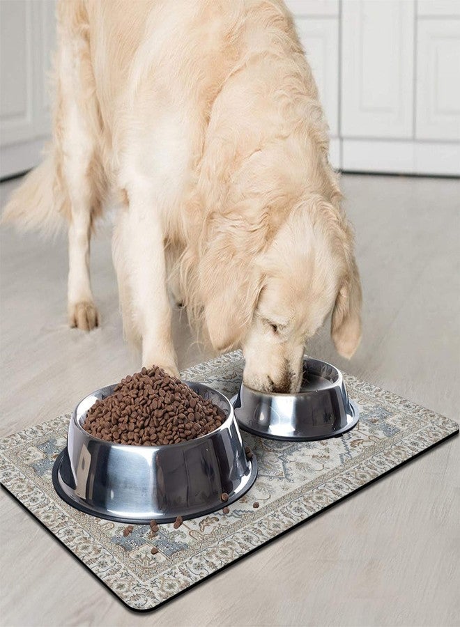 QXWREL Dog Food Mats for Floors, Absorbent and Quick-Drying Pet Cat Food Mat,Anti-Fouling and Easy-to-Clean Pet Feeding Mat,Dog Bowl Mat for Messy Drinking Water Bowls.12 x20, Bohemia Style - Image 2