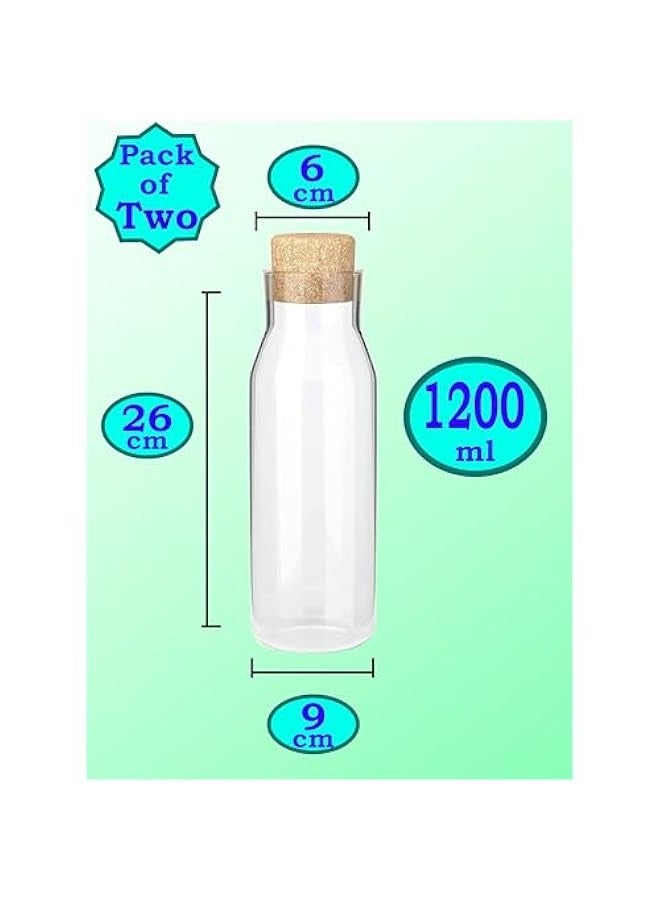 بيوينتي قارورة زجاجية سعة 1200 مل من ماماتونز مع غطاء من الفلين، زجاجة من زجاج البوروسيليكات للمشروبات الساخنة والباردة، زجاجات تخزين الحليب، ابريق زجاجي للمياه والعصير والقهوة والشاي المثلج - Image 2