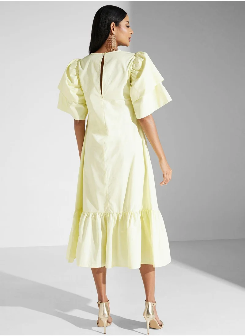 SINOIR Ruffle Sleeve Poplin Dress