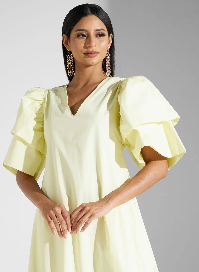 سنوار Ruffle Sleeve Poplin Dress