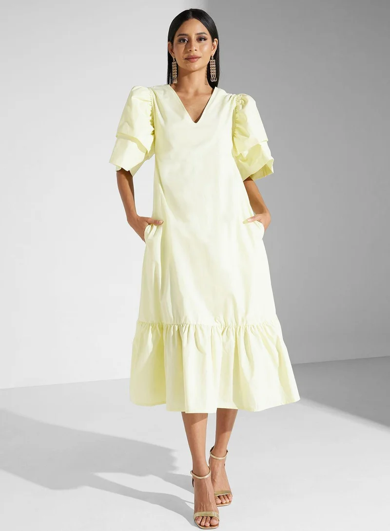 سنوار Ruffle Sleeve Poplin Dress