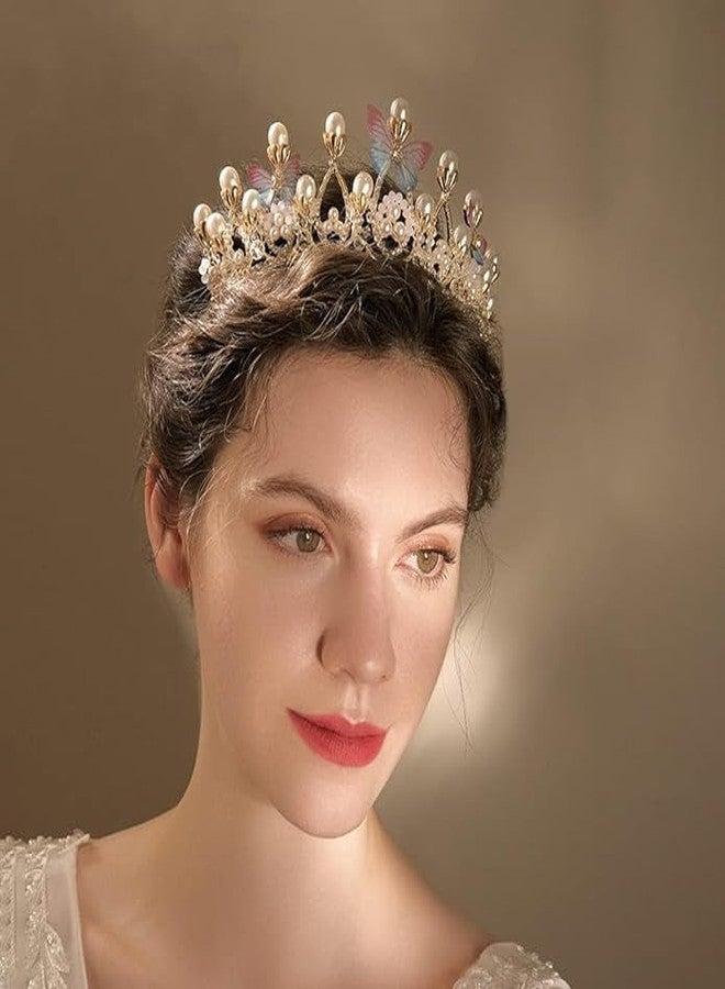 ZDQTRA Crystal Tiara Crown Pearl Princess Costume Crown Headband Flower Pageant Handmade Hair Accessories Cosplay,Birthday,Celebration for Girl Women(1pcs) - Image 2