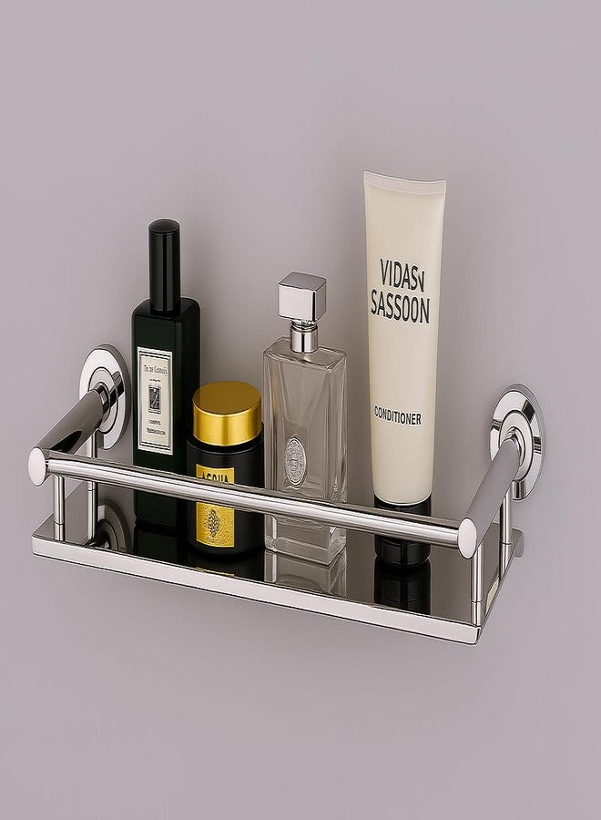 KYMIO Premium Stainless Steel Bathroom Wall Shelf with Rail - Rust-Proof Floating Rack Organizer for Shampoo, Conditioner, Toiletries - Space-Saving Storage Shelf for Bathroom & Kitchen - Image 2