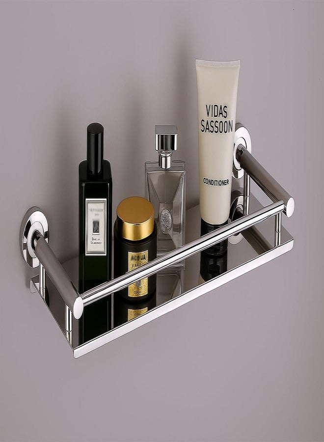 KYMIO Premium Stainless Steel Bathroom Wall Shelf with Rail - Rust-Proof Floating Rack Organizer for Shampoo, Conditioner, Toiletries - Space-Saving Storage Shelf for Bathroom & Kitchen - Image 1