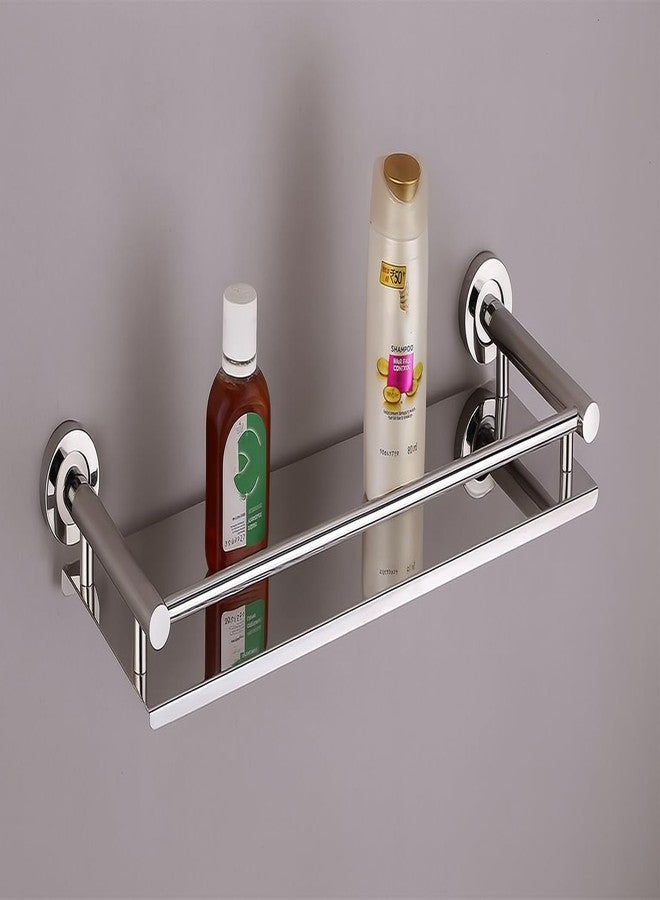 KYMIO Premium Stainless Steel Bathroom Wall Shelf with Rail - Rust-Proof Floating Rack Organizer for Shampoo, Conditioner, Toiletries - Space-Saving Storage Shelf for Bathroom & Kitchen - Image 3
