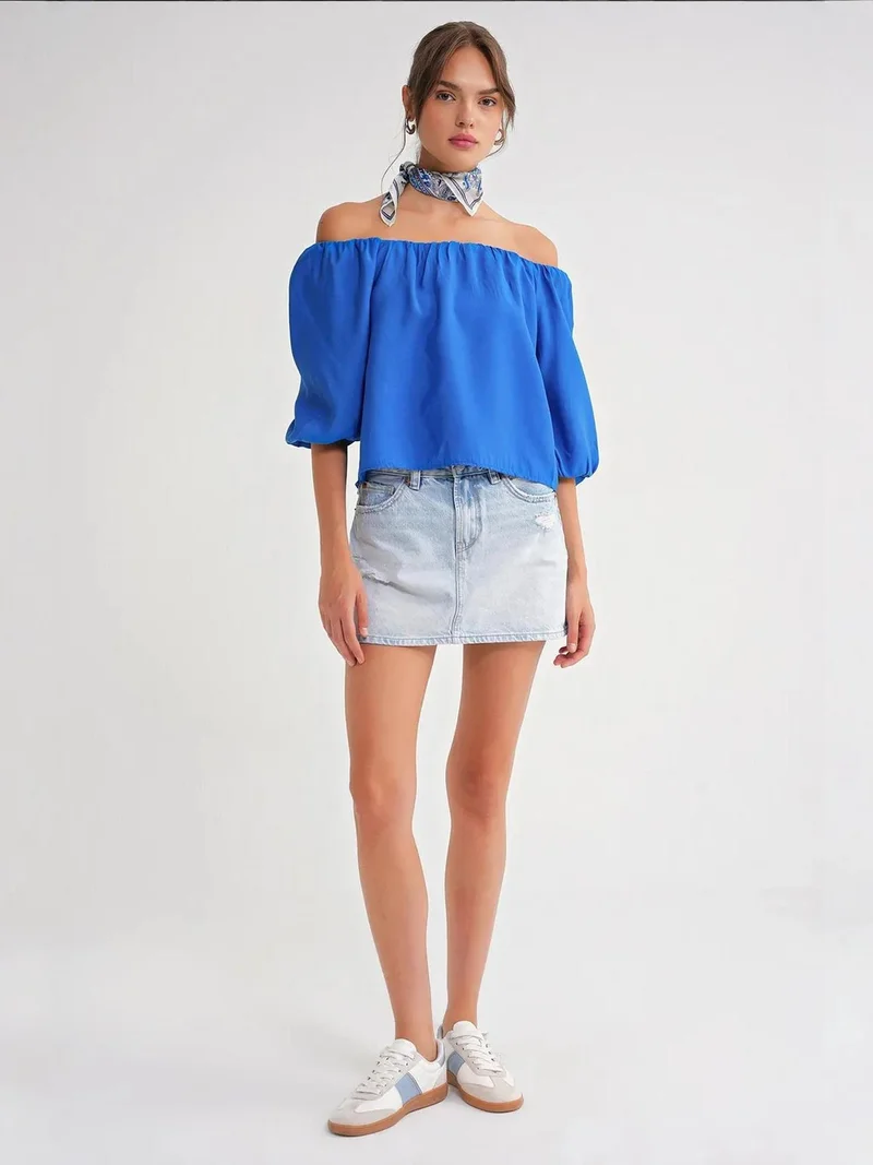 MixRay Mixray Modal Blended Blouse with Madonna Collar and Ruffle Detail