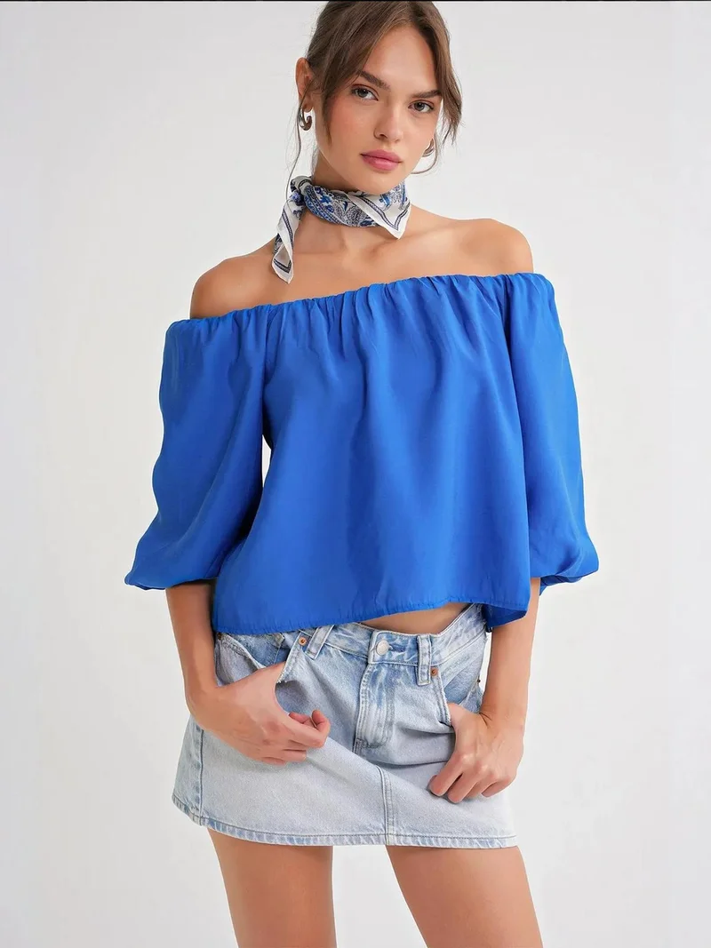 MixRay Mixray Modal Blended Blouse with Madonna Collar and Ruffle Detail