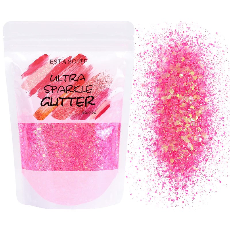 Iridescent Chunky Glitter 100g Mixed Glitter for Arts Crafts Glass Decoration Weddings Face Eye Body Nails Hair Iridescent Pink