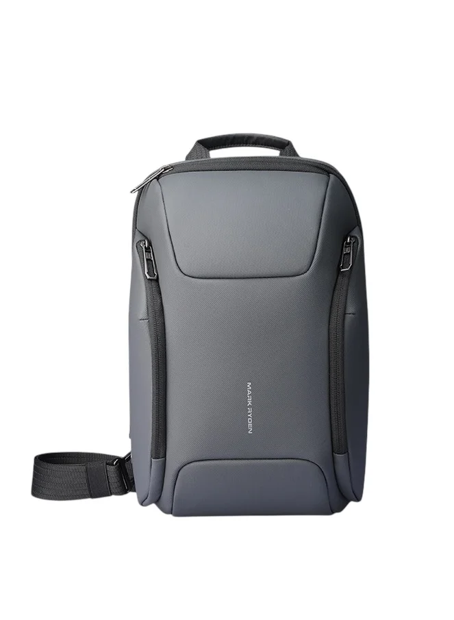 مارك رايدن Mark Ryden MR-7730 Grey Future Series Crossbody Sling Bag - مقصورة iPad، أكسفورد مقاومة للماء، لوحة خلفية قابلة للتنفس، تصميم متعدد الجيوب، سحابات YKK، مفتاح فوب قابل للسحب