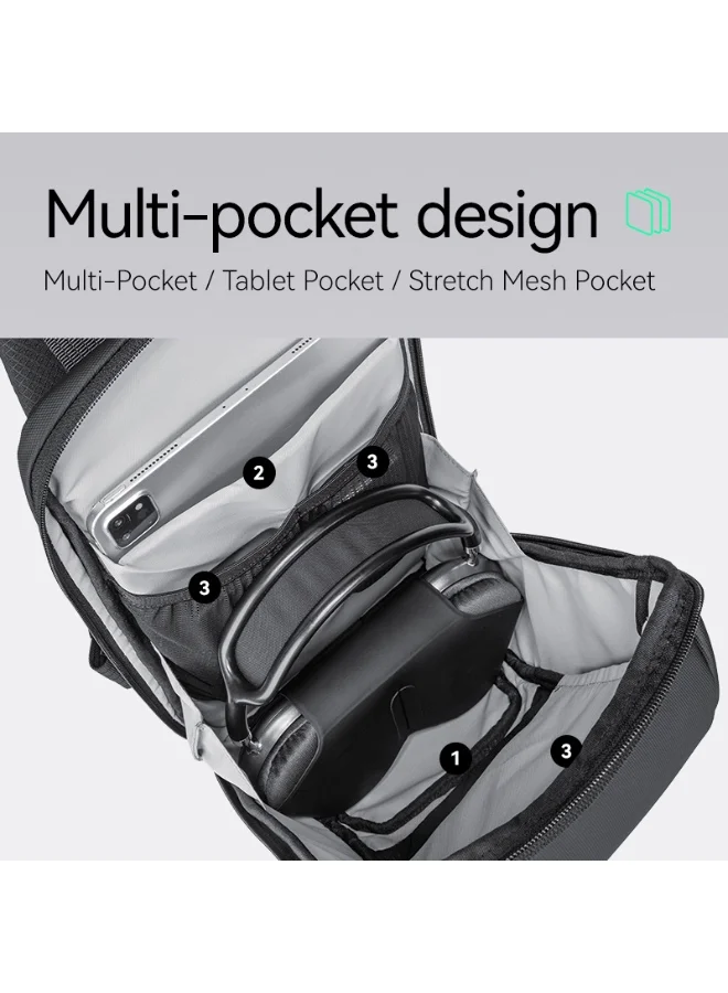 MARK RYDEN Mark Ryden MR-7730 Grey Future Series Crossbody Sling Bag – iPad Compartment, Waterproof Oxford, Breathable Back Panel, Multi-Pocket Design, YKK Zippers, Retractable Key Fob