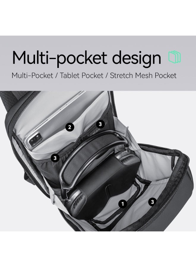 Mark Ryden MR-7730 Grey Future Series Crossbody Sling Bag – iPad Compartment, Waterproof Oxford, Breathable Back Panel, Multi-Pocket Design, YKK Zippers, Retractable Key Fob - Image 4
