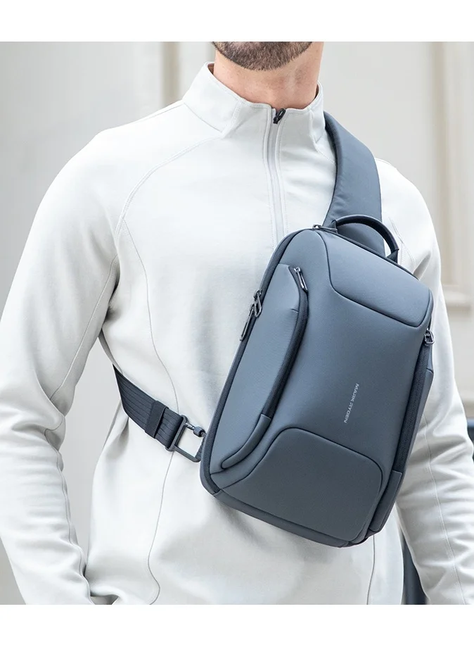 مارك رايدن Mark Ryden MR-7730 Grey Future Series Crossbody Sling Bag - مقصورة iPad، أكسفورد مقاومة للماء، لوحة خلفية قابلة للتنفس، تصميم متعدد الجيوب، سحابات YKK، مفتاح فوب قابل للسحب