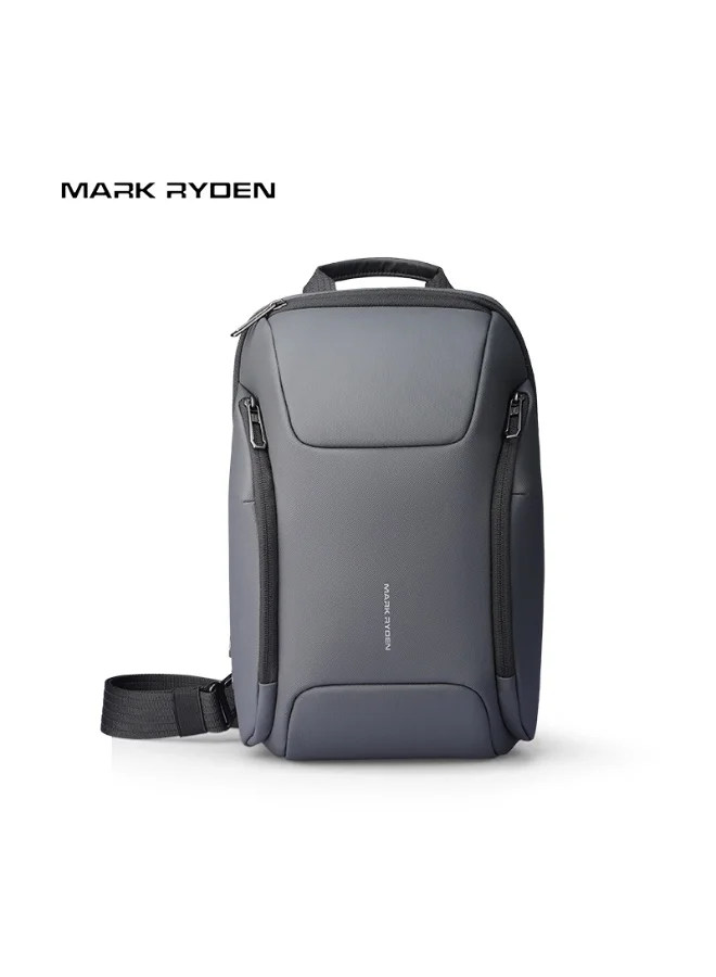 MARK RYDEN Mark Ryden MR-7730 Grey Future Series Crossbody Sling Bag – iPad Compartment, Waterproof Oxford, Breathable Back Panel, Multi-Pocket Design, YKK Zippers, Retractable Key Fob