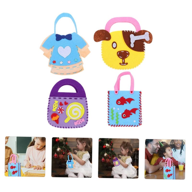 4 Sets Boys And Girls Non Woven Fabric Hand Bag Making Craft Kit Cartoon Design For Storage Birthday Festival Party Favor - Image 3