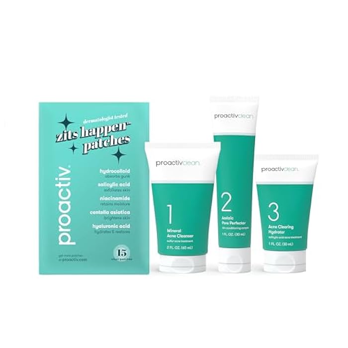 Proactiv Clean 3 Step Acne Routine w/ Pimple Patches- Sulfur Acne Treatment Cleanser, Azelaic Acid Serum, and Facial Moisturizer for Sensitive, Acne-Prone Skin- 30 Day Acne Kit with Pimple Patches - Image 1