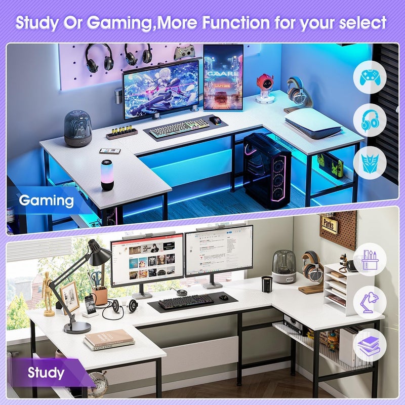 Gaming Desk 180cm with Storage, U Shaped Computer Desk for Home Office, Corner Shaped Workstation Table, 100x180x75cm (White) - Image 4