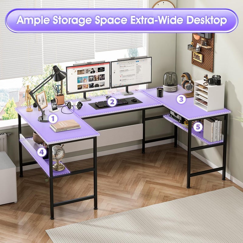 Gaming Desk 180cm with Storage, U Shaped Computer Desk for Home Office, Corner Shaped Workstation Table, 100x180x75cm (White) - Image 3