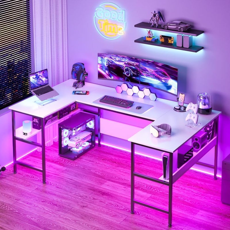 Gaming Desk 180cm with Storage, U Shaped Computer Desk for Home Office, Corner Shaped Workstation Table, 100x180x75cm (White) - Image 1