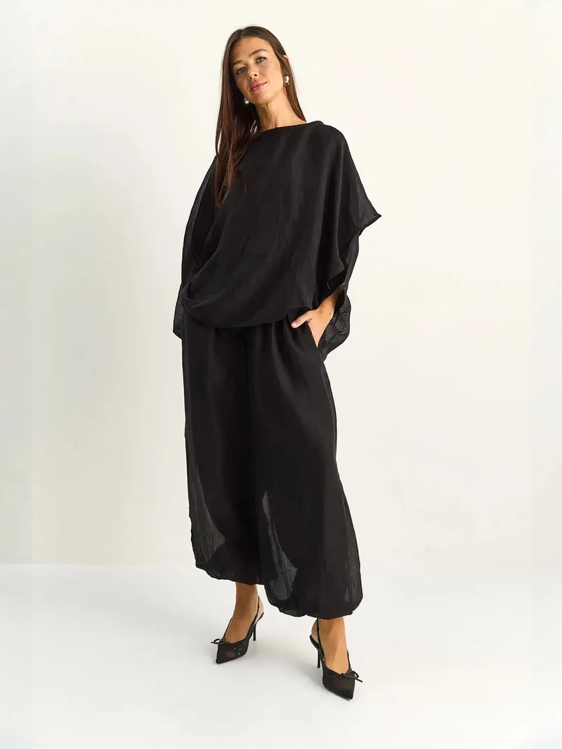 Bianco Lucci LUCCI High Waist Wide Leg Two-Piece Co-ord Set