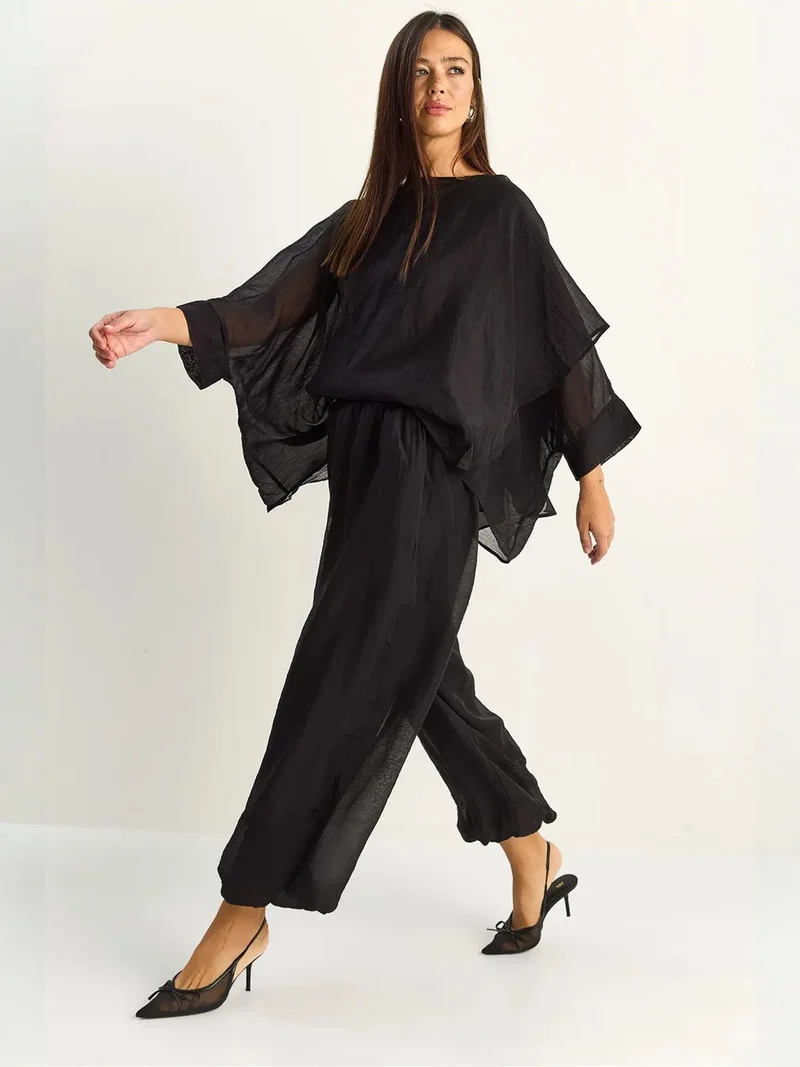 Bianco Lucci LUCCI High Waist Wide Leg Two-Piece Co-ord Set