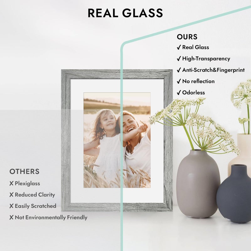 Hongkee 4x5 Picture Frame, Made of Real Glass and Wooden Frame, Horizontal and Vertical Display for Wall or Tabletop (Grey, 1 Pack) - Image 2