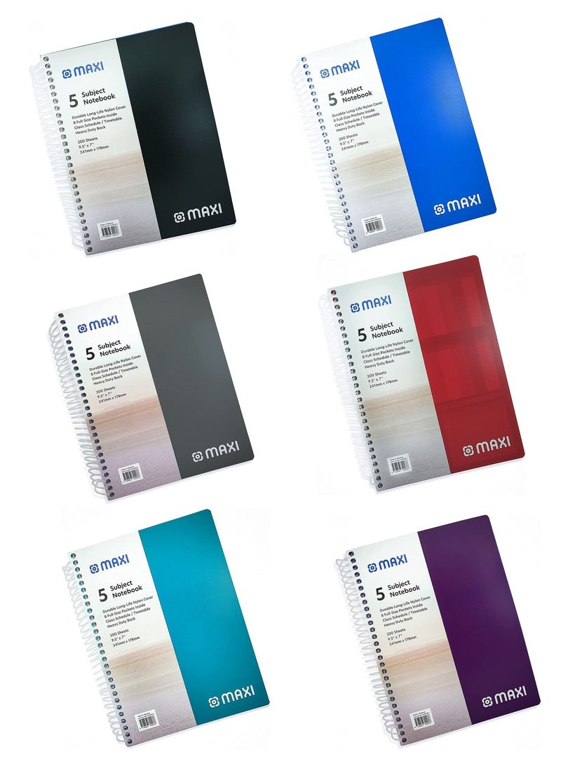 Maxi - 200-Sheet 5-Subject Notebook B5 Size Multicolour Pack of 6 Pieces - Image 1