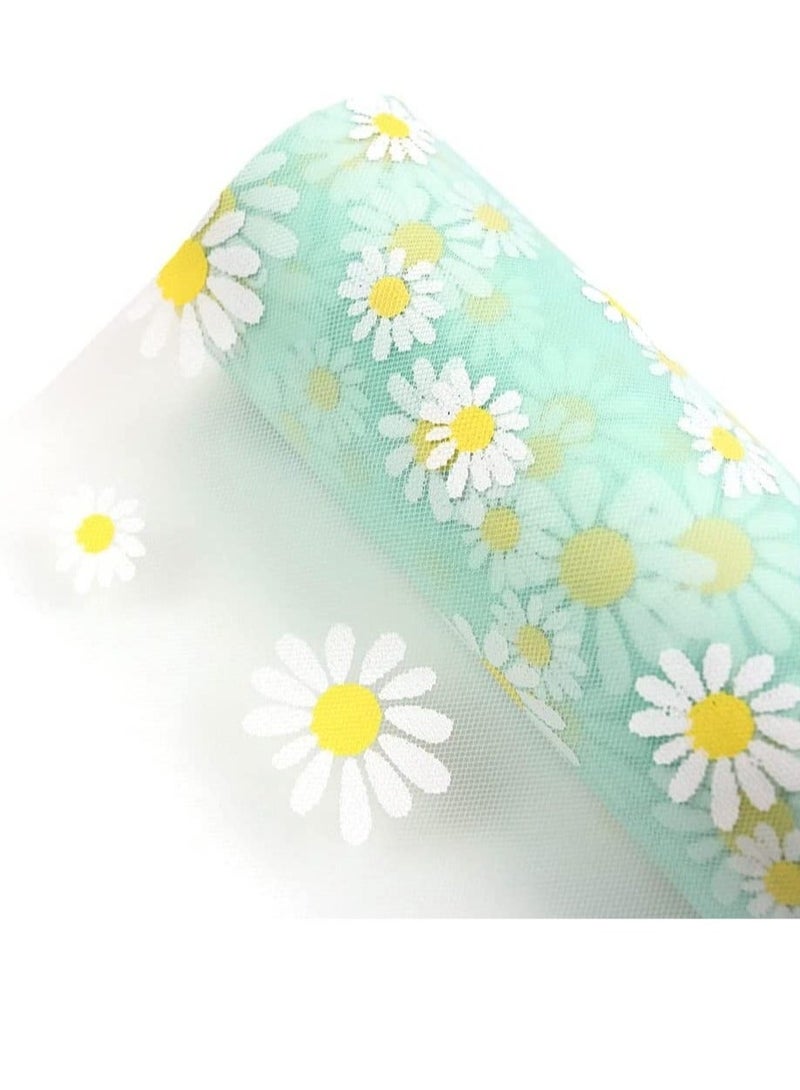 Generic Tulle Rolls Daisy Fabric Ribbon Spool Floral Tulle for Gift Wrapping Tutu Skirts Wedding Decoration DIY Soft Fancy Tulle  - Image 1