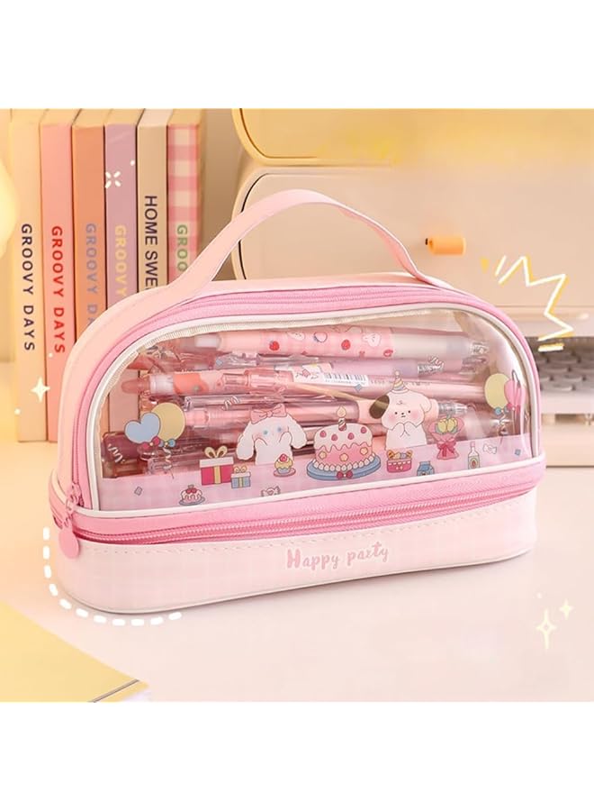 بوليفياز حافظة أقلام، حافظة أقلام كبيرة، حافظة أقلام وردية، حافظة أقلام مدرسية، حقيبة أقلام للبنات مناسبة للبنات لاستخدامها في المدرسة - Image 2