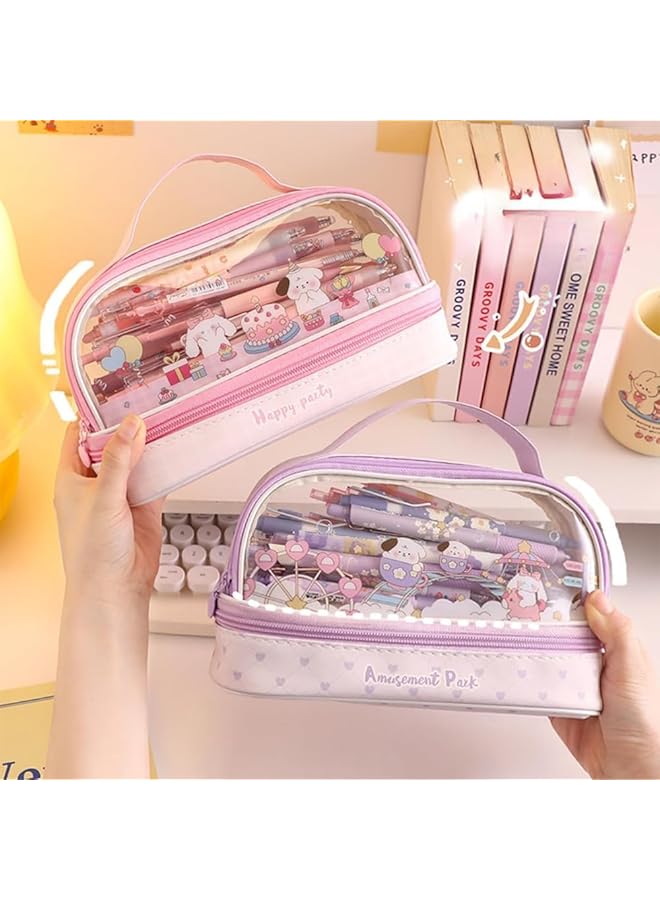 بوليفياز حافظة أقلام، حافظة أقلام كبيرة، حافظة أقلام وردية، حافظة أقلام مدرسية، حقيبة أقلام للبنات مناسبة للبنات لاستخدامها في المدرسة - Image 4