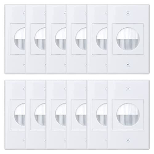 YOEMELY Cable Pass Through Wall Plate 12 Pack, 1 Gang Brush Wall Plate with Round Pass Through for Power Cords, HDMI, Coaxial, VGA, DVI, Speaker or Ethernet Cables - Image 1