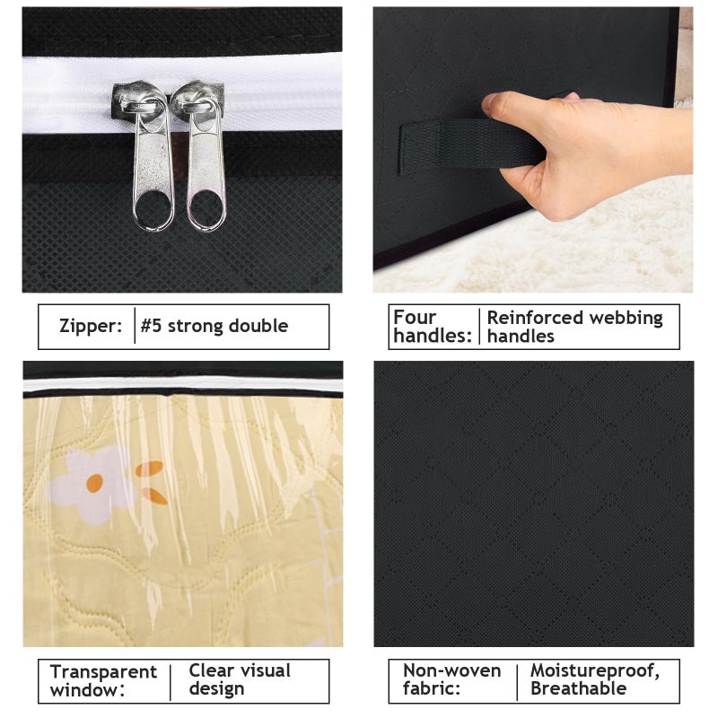 Budding Joy 90L Under Bed Storage Containers, Closet Organizers and Storage Bins, Foldable Underbed Storage Bags for Blankets, Towels, Comforter, Sweaters, Pillows, Linen Sheets, Wrapping Paperï¼ŒBlack - Image 4