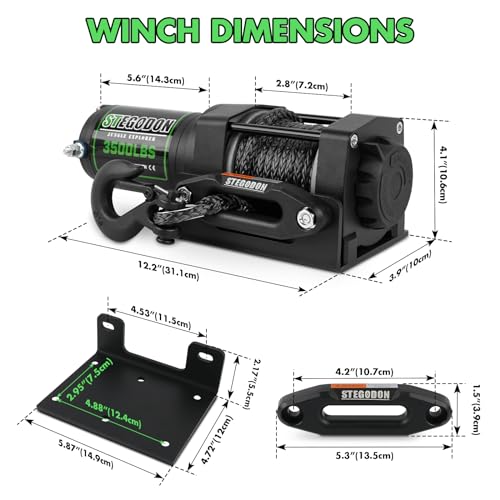 STEGODON 3500 lb Winch ATV UTV Electric Winch,12V Waterproof Winch Synthetic Rope Trailer Electric Winch with Wired Remote and Wireless Remote for ATV UTV Towing,Boat,Off-Road - Image 2