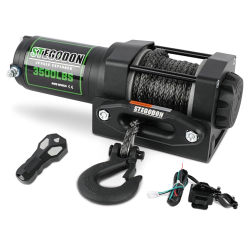 STEGODON 3500 lb Winch ATV UTV Electric Winch,12V Waterproof Winch Synthetic Rope Trailer Electric Winch with Wired Remote and Wireless Remote for ATV UTV Towing,Boat,Off-Road - Image 1