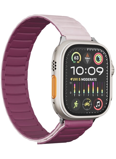 Stella Milanese Silicone Apple Watch 49/46mm Strap with Hypoallergenic Material / Dual-Color Wearable / Smooth Silicone Feeling / Sweat & Water Resistant / 24/7 Wearability / 34 N52 Magnets / Easy Snap On - Pink/Burgundy