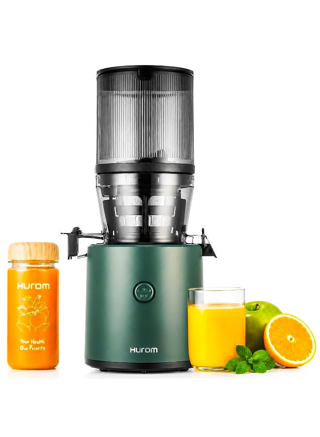 Hurom Cold Press Slow Juicer, Self-Feeding Hopper, Large Opening for Whole Fruits & Vegetables, Titanium Auger Extractor, Quiet 200W Motor, BPA-Free Compact Masticating Juicer, Deep Green - H320N