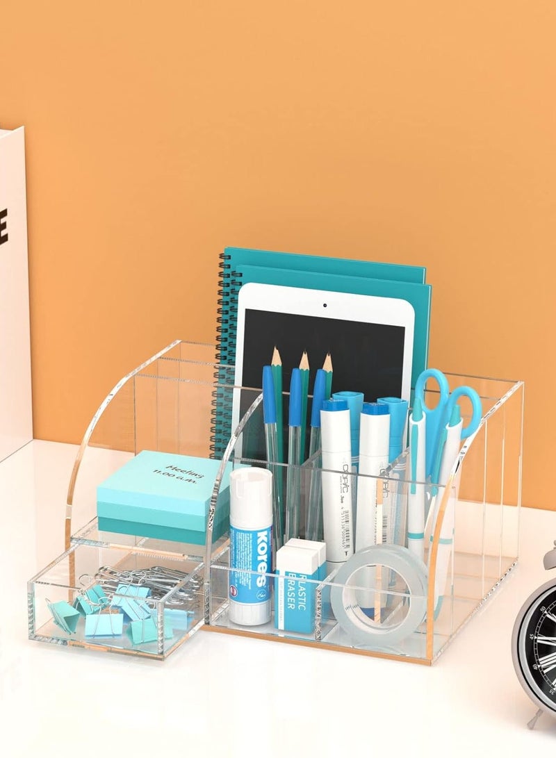 TPGP Desk Organizer | Acrylic Clear Desk Organizer | Office Desk Organizers and Accessories | 8 Compartments 1 Drawer | Countertop Desktop Office Home School Notebook Organizer - Image 3