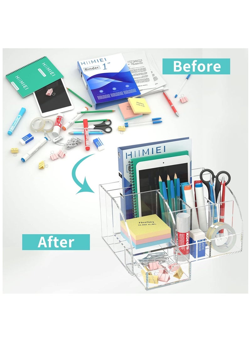 TPGP Desk Organizer | Acrylic Clear Desk Organizer | Office Desk Organizers and Accessories | 8 Compartments 1 Drawer | Countertop Desktop Office Home School Notebook Organizer - Image 4