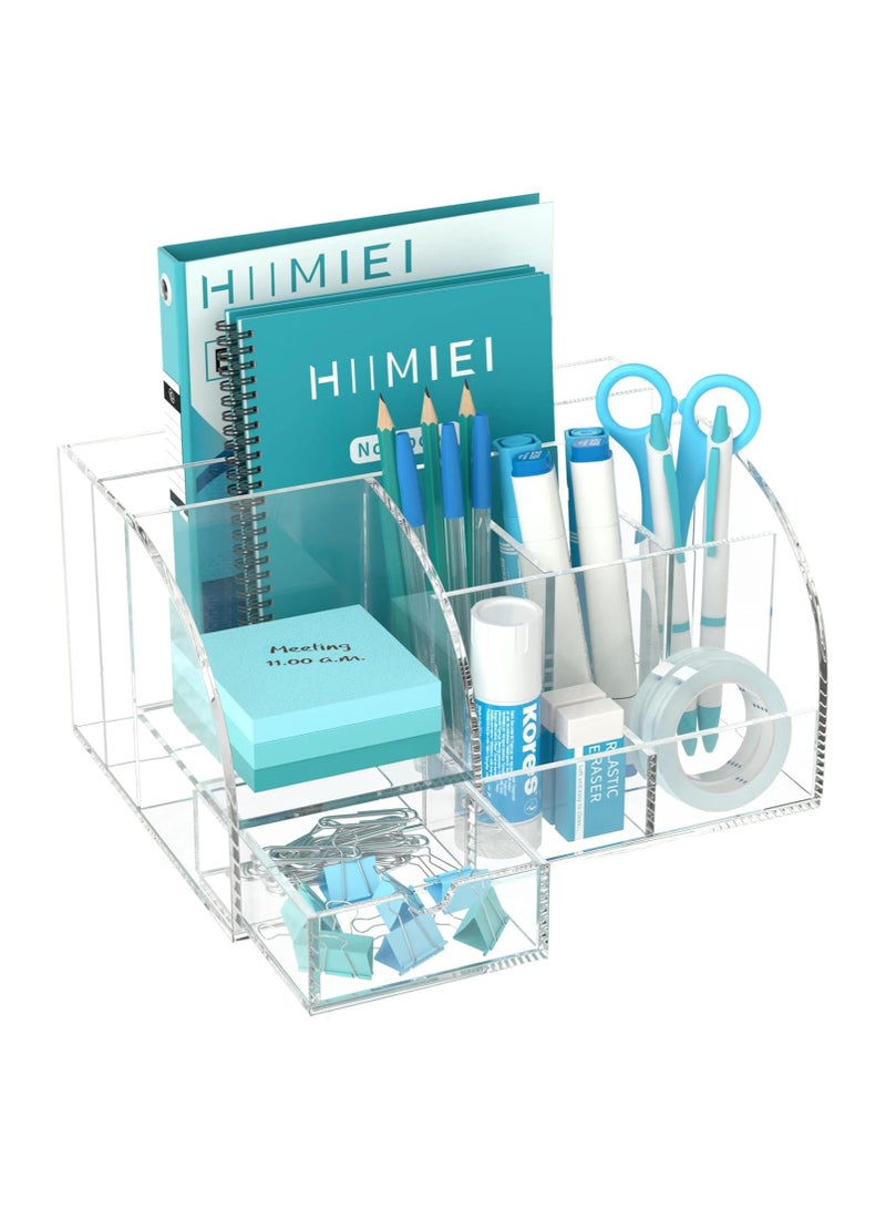 TPGP Desk Organizer | Acrylic Clear Desk Organizer | Office Desk Organizers and Accessories | 8 Compartments 1 Drawer | Countertop Desktop Office Home School Notebook Organizer - Image 1