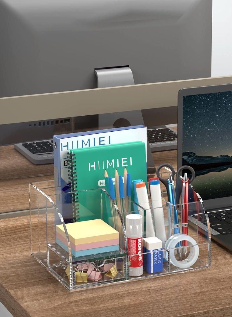 TPGP Desk Organizer | Acrylic Clear Desk Organizer | Office Desk Organizers and Accessories | 8 Compartments 1 Drawer | Countertop Desktop Office Home School Notebook Organizer - Image 2