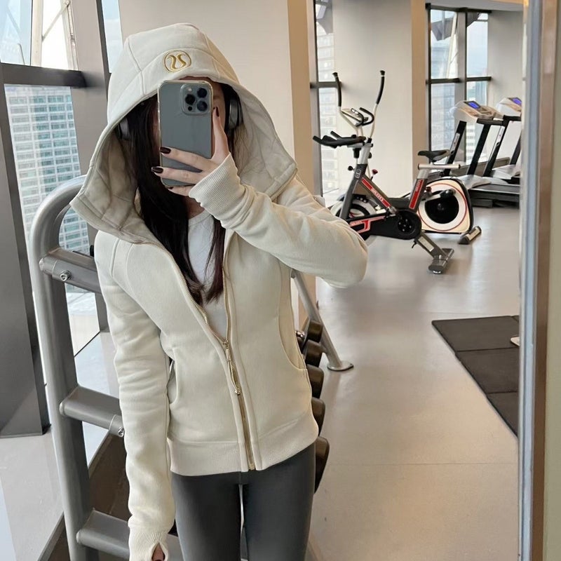 Women's Slim Fit Hooded Zip-Up Fleece Jacket with Embroidered Detail for Yoga and Casual Wear - Image 2