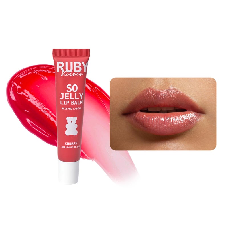 Ruby Kisses So Jelly Tinted Lip Balm, Hydrate & Non-Sticky Nourishing Lip Gloss Treatment, Glossy Finish, Hydrating Balm Buildable Customize Tint (Cherry) - Image 1