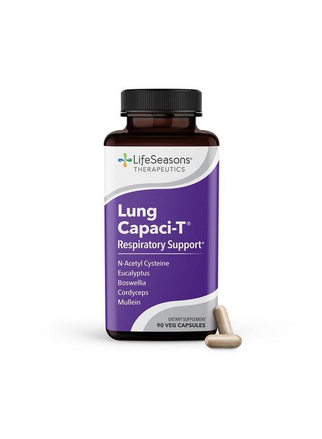لايف سيزنز Lung Capaci-T - مكمل لدعم الجهاز التنفسي - CoQ10، N-Acetyl Cysteine، Boswellia، Eucalyptus، Mullein، Green Tea، Nettle & Peppermint - يزيد من سعة الأكسجين ويقلل من المخاط - 90 كبسولة - Image 1