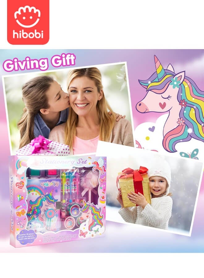 hibobi 18-Piece Drawing & Decoration Set, Unicorn DIY Stationery Gift Box, Perfect Gift Choice for Girls Aged 3+ - Image 2