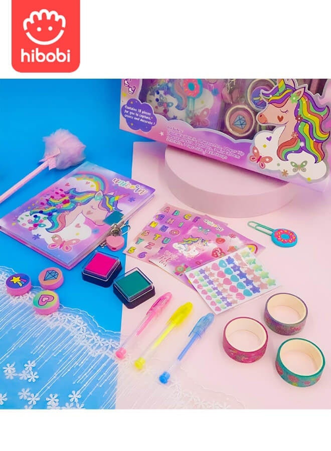 hibobi 18-Piece Drawing & Decoration Set, Unicorn DIY Stationery Gift Box, Perfect Gift Choice for Girls Aged 3+ - Image 5