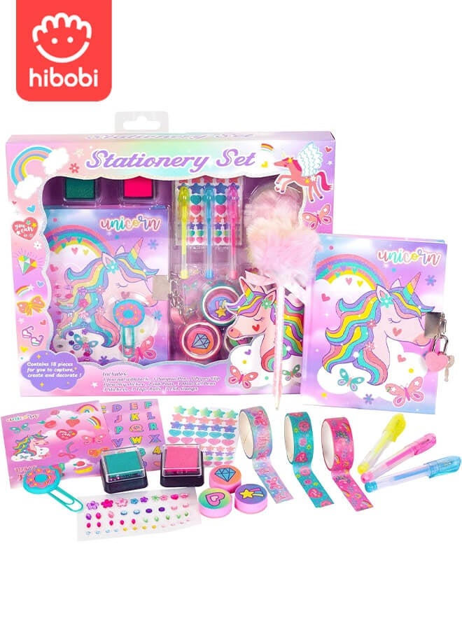 hibobi 18-Piece Drawing & Decoration Set, Unicorn DIY Stationery Gift Box, Perfect Gift Choice for Girls Aged 3+ - Image 1