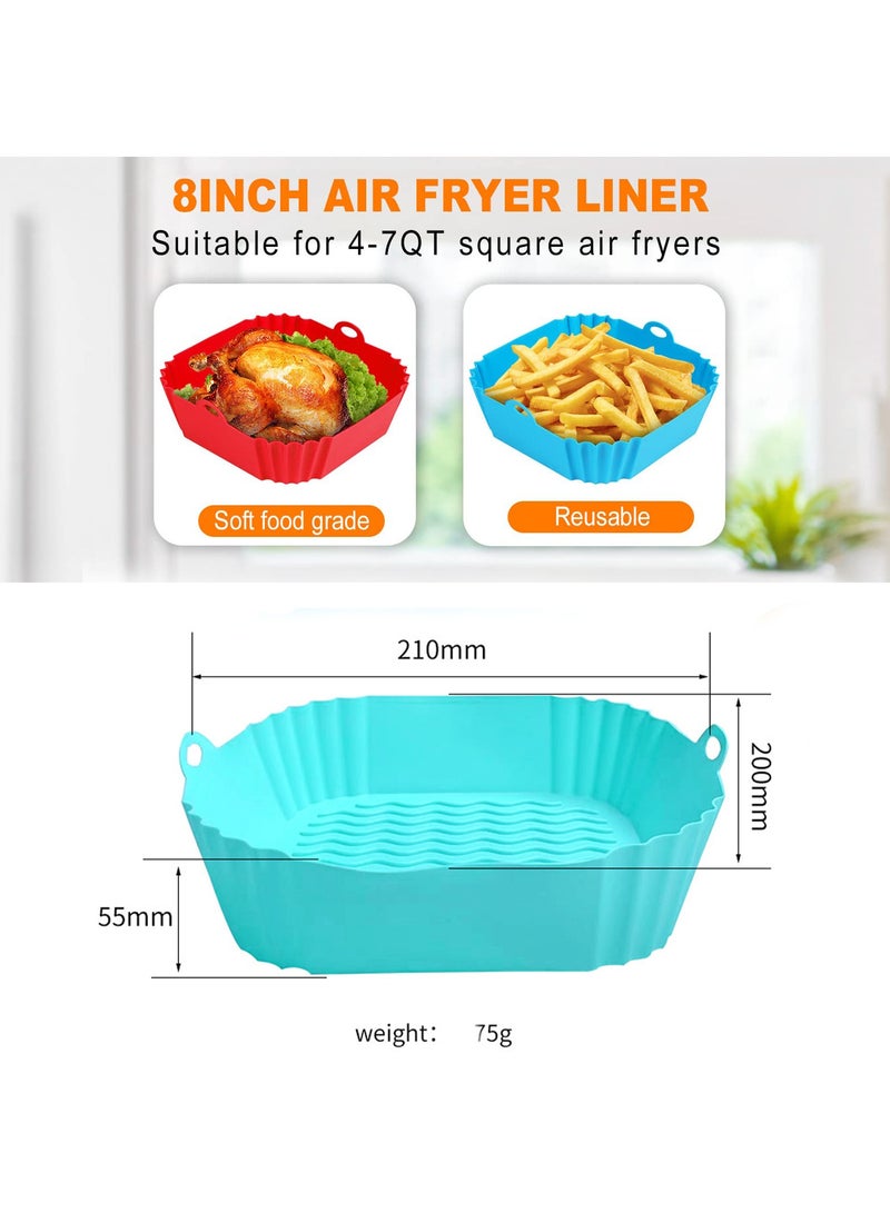 هاهاهاي 4 قطع بطانات مربعة من السيليكون للقلاية الهوائية، بطانات قابلة لإعادة الاستخدام، إكسسوارات فرن القلاية الهوائية الآمنة للطعام، أواني خبز ممتازة غير لاصقة للقلاية الهوائية/الفرن/الميكروويف، بديل لورق الزبدة - Image 2