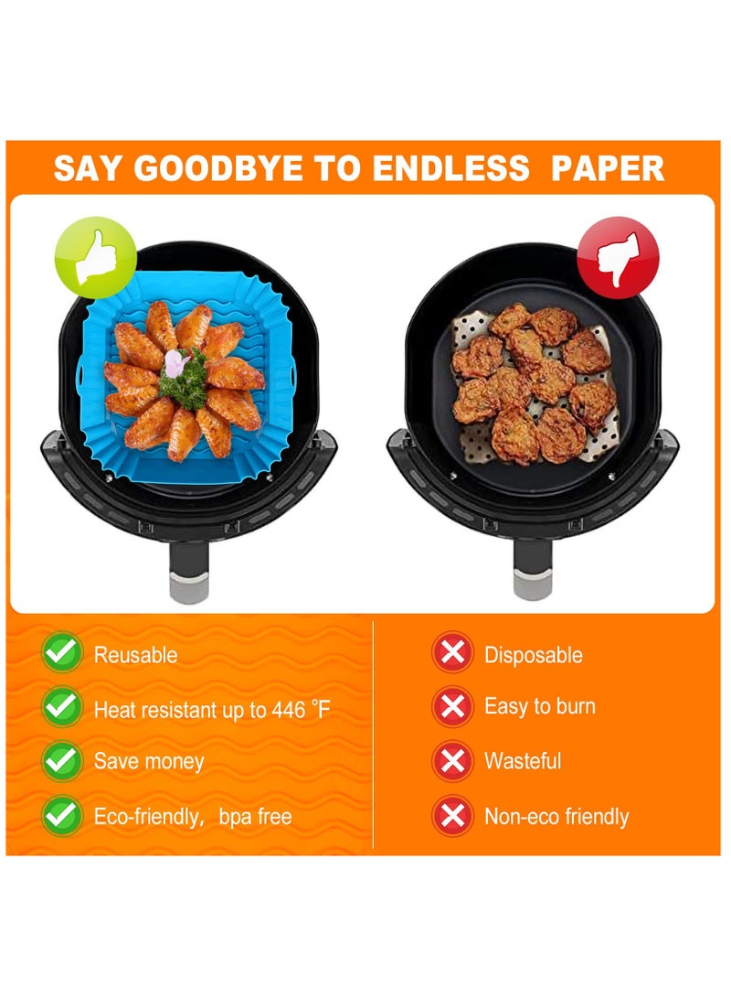 هاهاهاي 4 قطع بطانات مربعة من السيليكون للقلاية الهوائية، بطانات قابلة لإعادة الاستخدام، إكسسوارات فرن القلاية الهوائية الآمنة للطعام، أواني خبز ممتازة غير لاصقة للقلاية الهوائية/الفرن/الميكروويف، بديل لورق الزبدة - Image 4